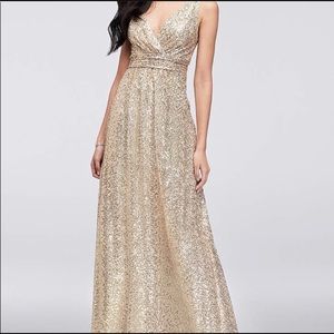 David’s Bridal gold sequin bridesmaid or prom dress size 14